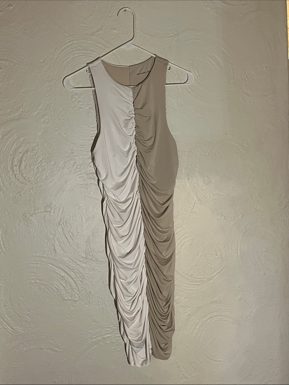 Abercrombie & Fitch Two-Tone Ruched Midi Dress - Cream & Taupe